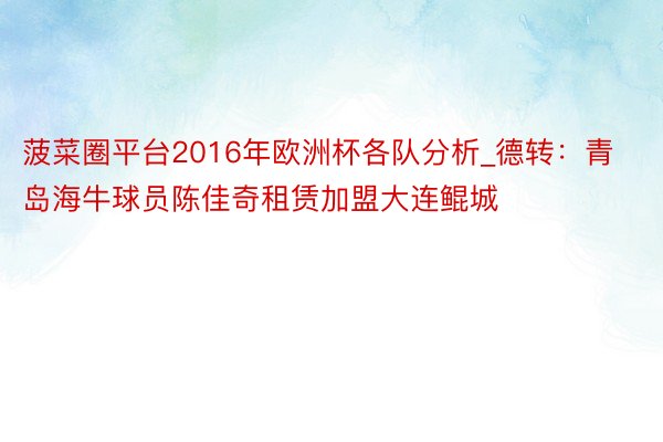 菠菜圈平台2016年欧洲杯各队分析_德转：青岛海牛球员陈佳奇